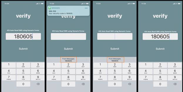 Automatic OTP verification in iOS using Xamarin Forms